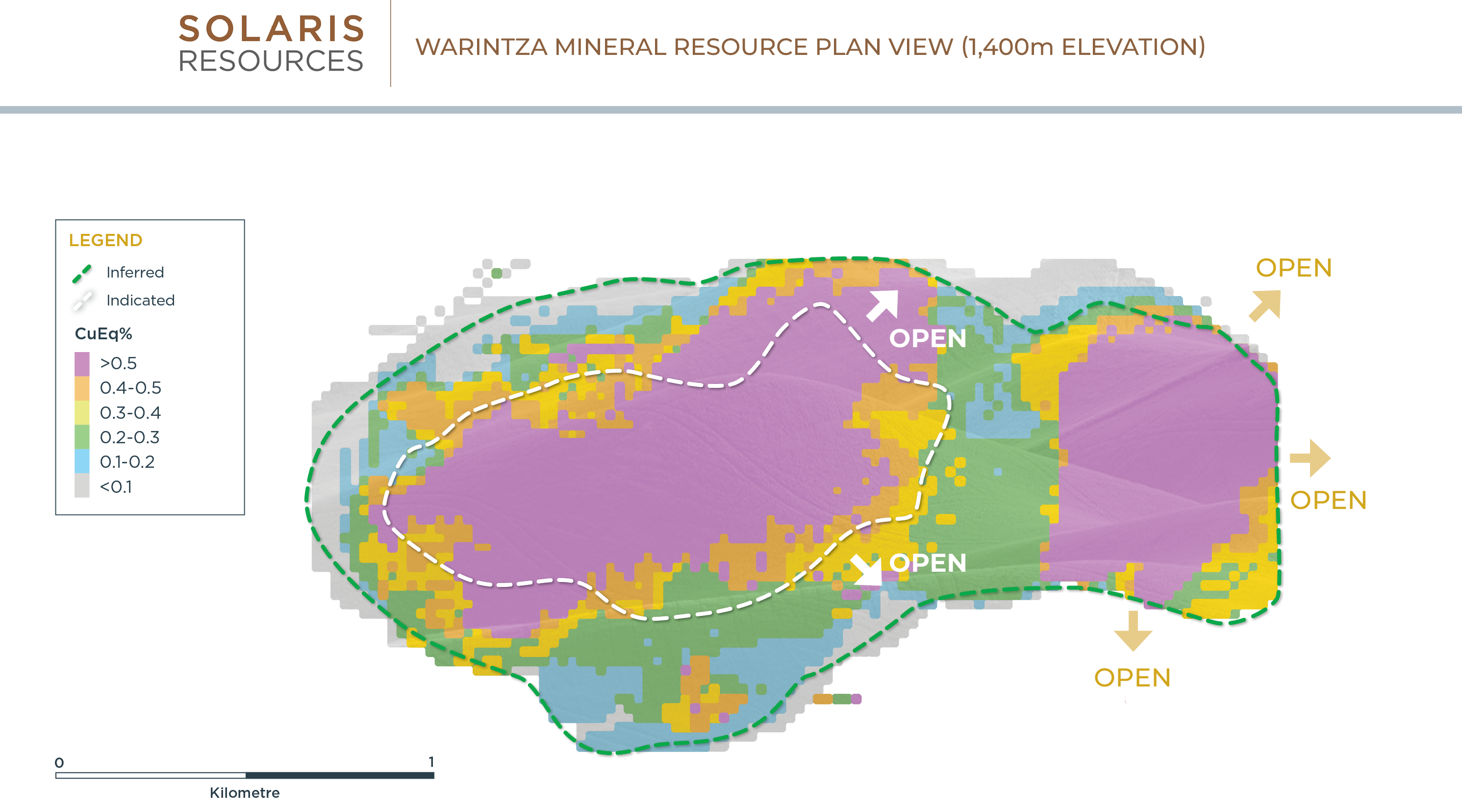 Figure 1 – Warintza Mineral Resource Plan View (1,400m Elevation)