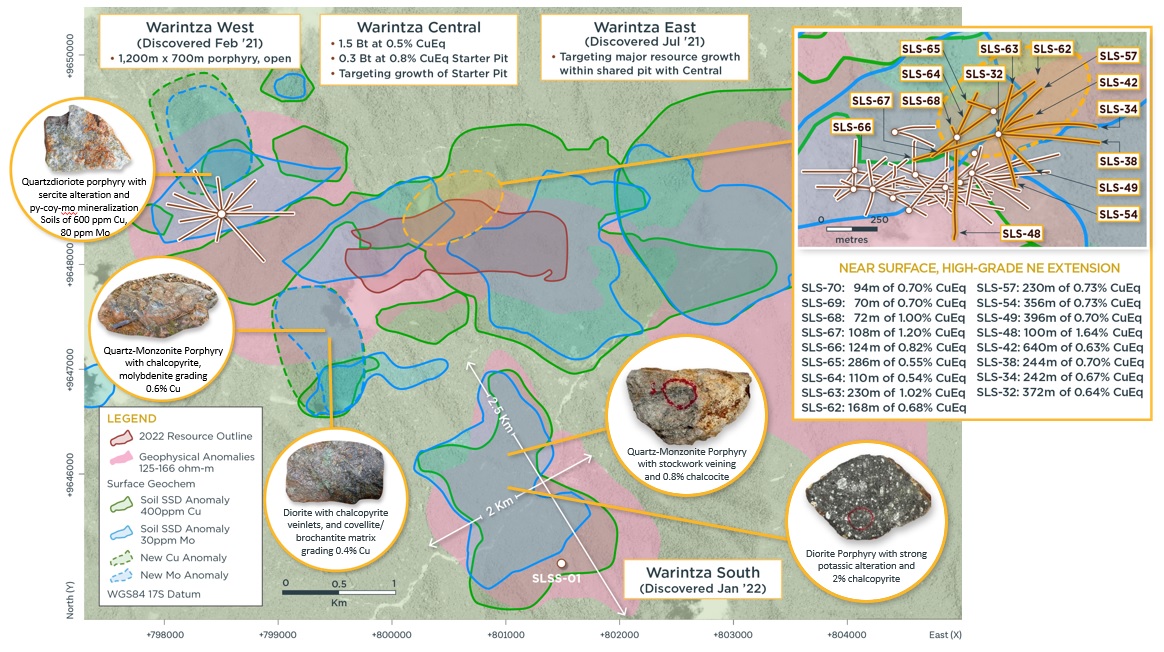 Plan View of 7km x 5km Warintza Porphyry Cluster