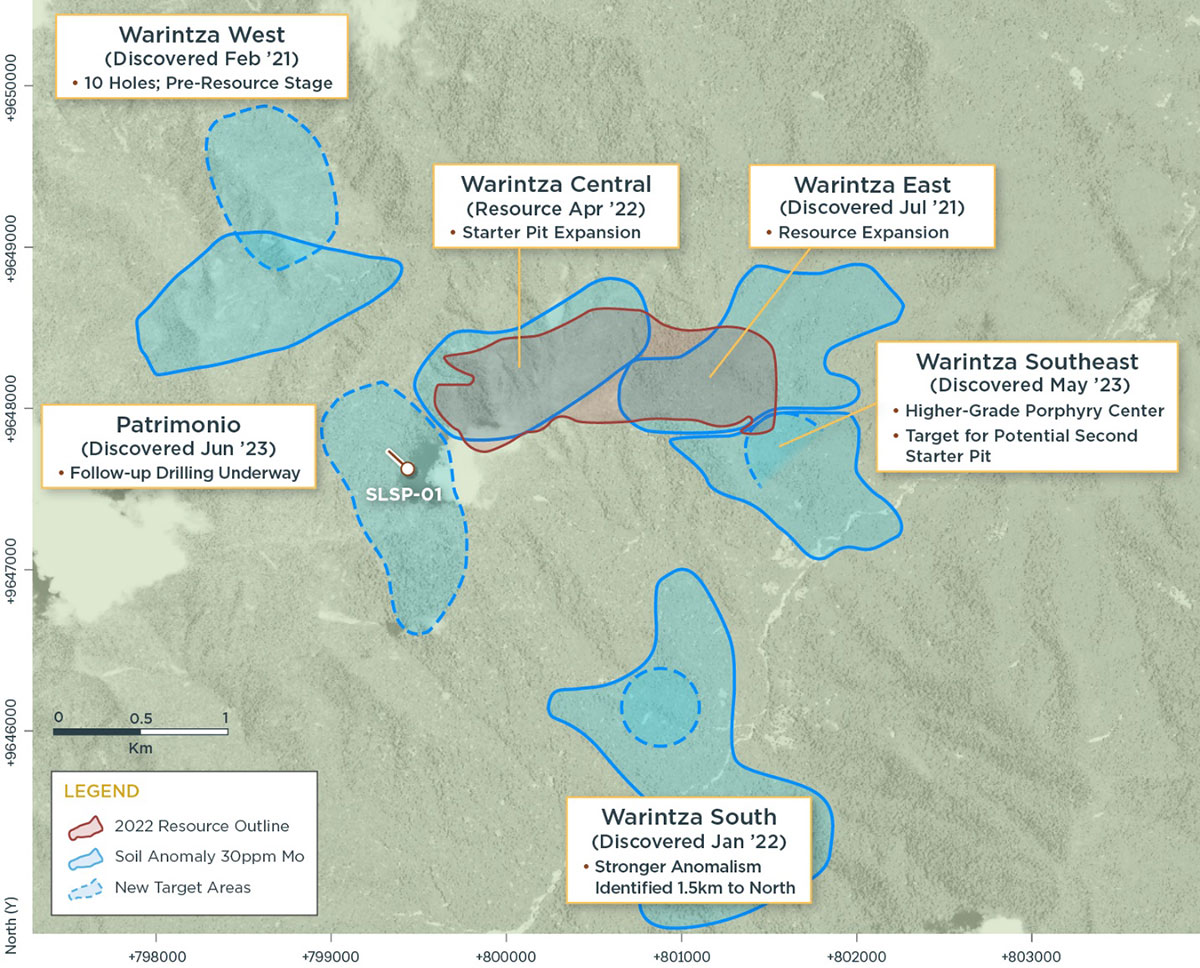 Figure 2: Plan View of Warintza Porphyry Cluster and Patrimonio Drilling